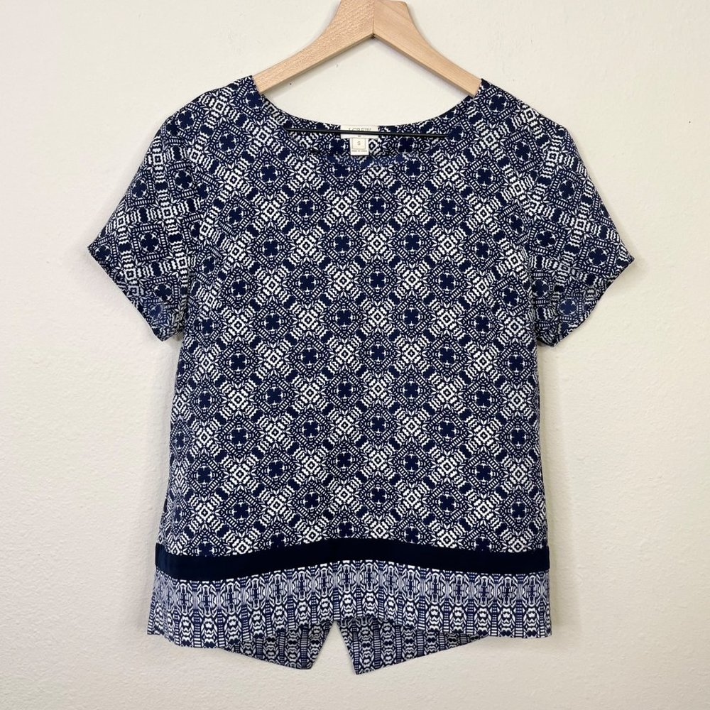 J. Crew Factory Women's Blue Short Sleeve Top Style C2094 Split Hem Scoop Neck